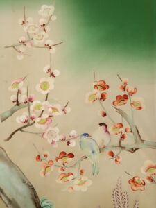 梅にメジロ　縮緬　長着