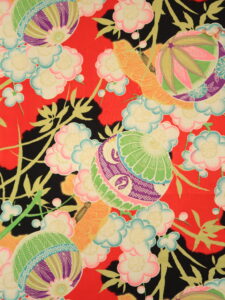 梅に手毬　モスリン　子供長着