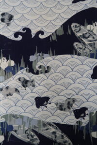 青海波に千鳥　　錦紗縮緬　　長襦袢