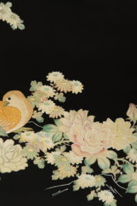 薔薇と菊と鳥 絹 長着