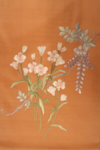 撫子と藤 絹(平織) 名古屋帯
